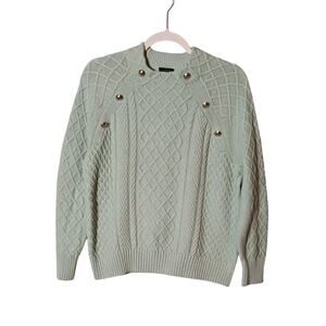 Talbots Light Green Cable Knit Long Sleeve Sweater with Accent Buttons Large